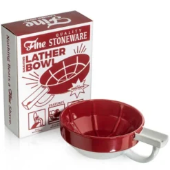Fine Lather Bowl Keramik Rasierschale Rot-weiss