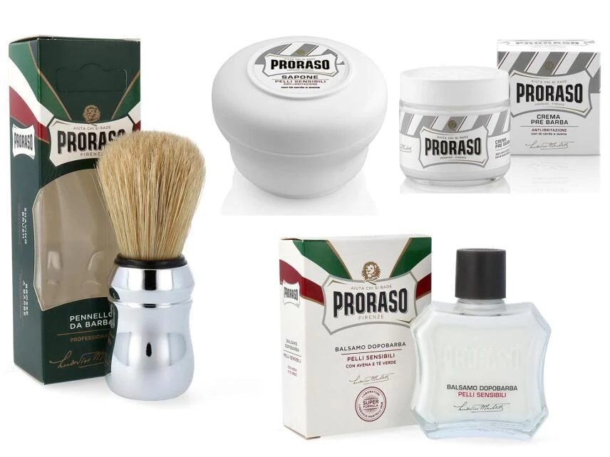 PRORASO Herren Rasier Set Weiss Mit 4 Artikel Für Empfindliche Haut 1 PRORASO Herren Rasier Set Weiss Mit 4 Artikel Für Empfindliche Haut